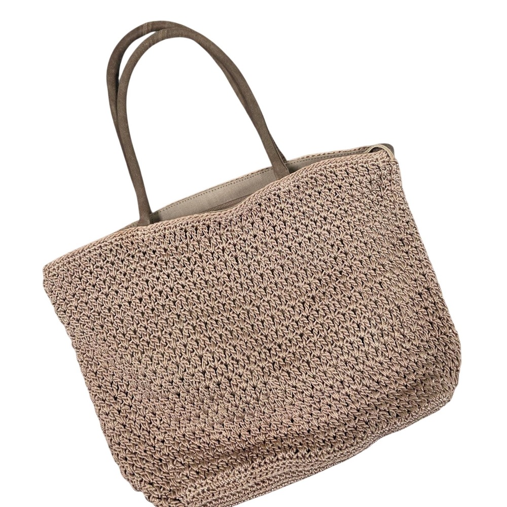 Vintage Norm Thompson Handbag Tan Crochet Woven Shoulder Bag Boho 90s y2k Preppy
